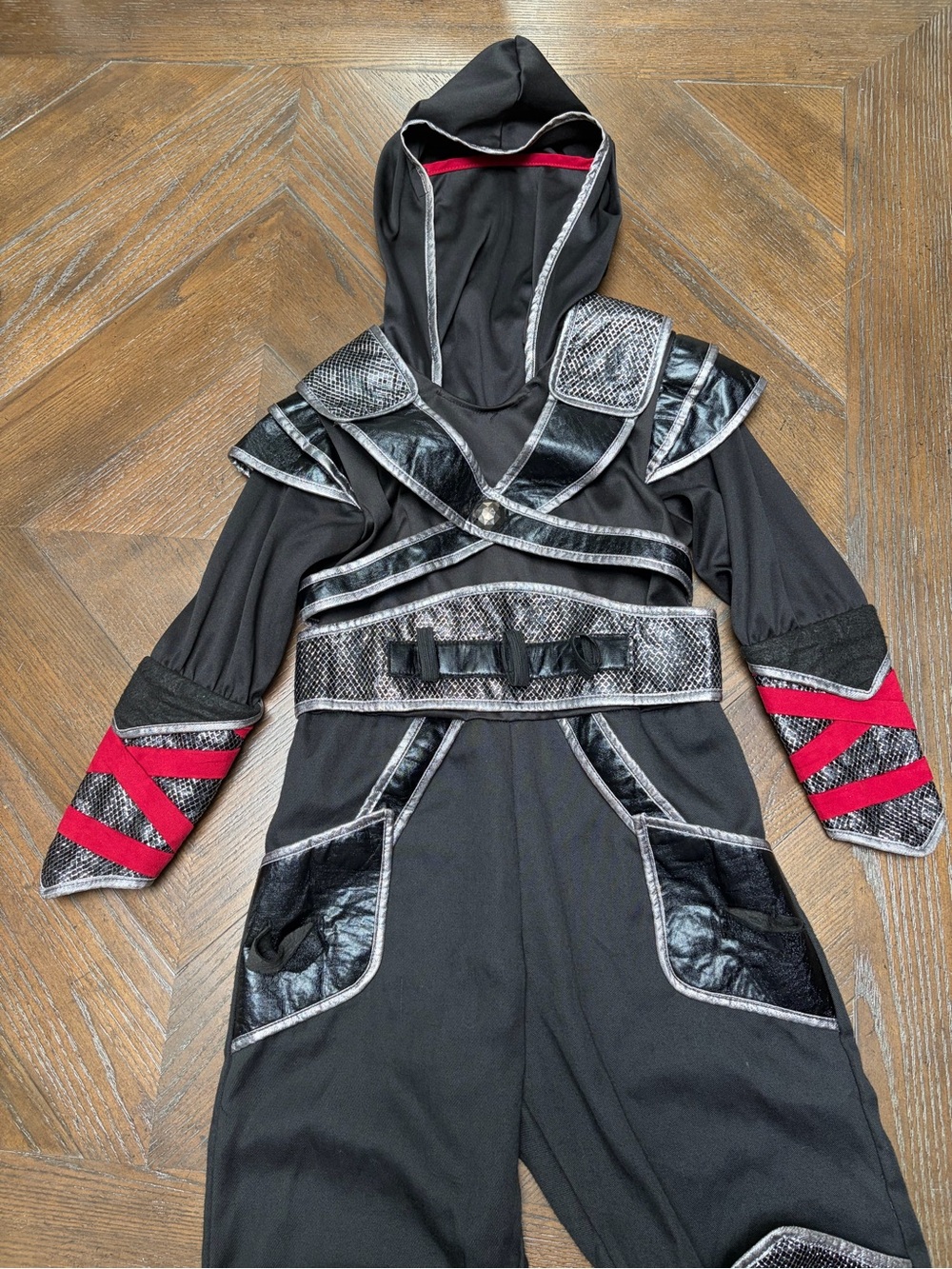 Ninja Warrior Halloween Costume Black Red Silver Size 5-6